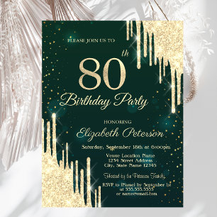 Convites Aniversário de 80 anos com Brilhos Dourados 