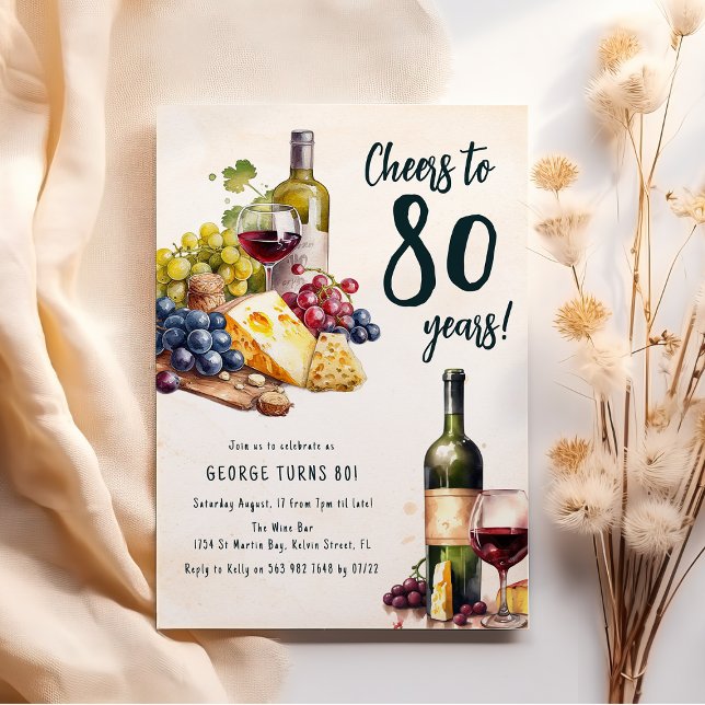 Convites Aniversário de 80 anos com Charcuterie de Queijo e (Criador carregado)