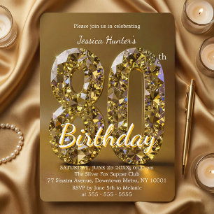 Convites Aniversário de 80 anos com Diamante Amarelo Ouro L