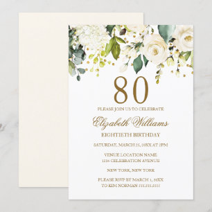 Convites Aniversário de 80 anos Confetes Dourados Florais B