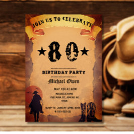 Convites aniversário de 80 anos cowboy papel antigo festa d