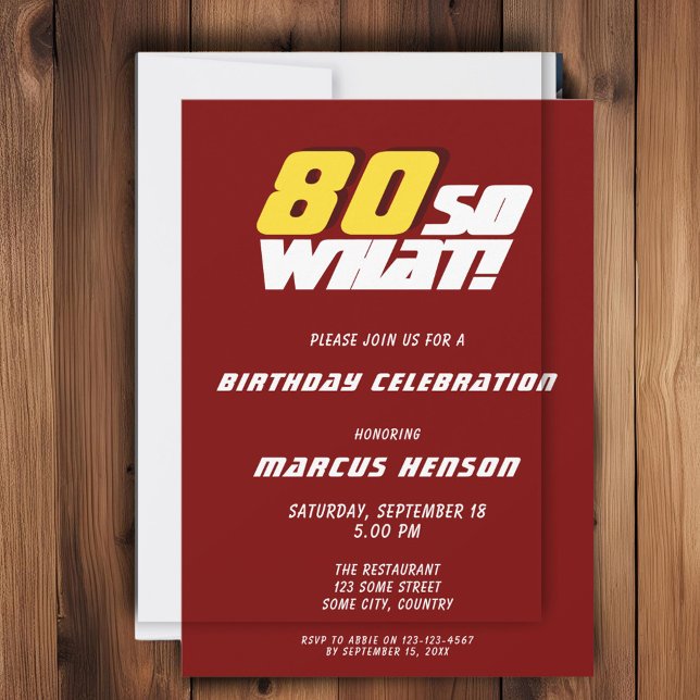 Convites Aniversário de 80 anos divertido e vermelho '80 e  (Criador carregado)