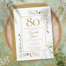 Convites Aniversário de 80 anos Elegante Água-forte Dourada