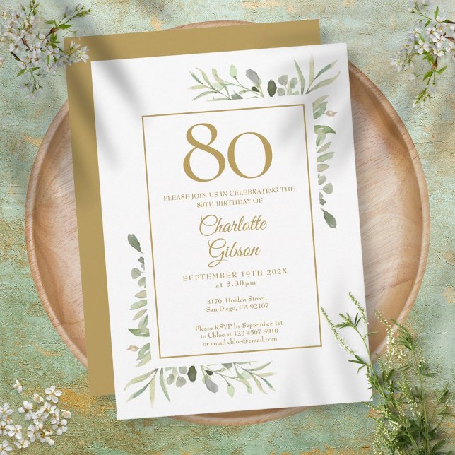 Convites Aniversário de 80 anos Elegante Água-forte Dourada (Criador carregado)