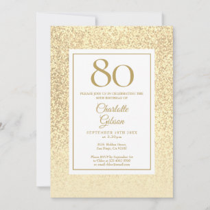 Convites Aniversário de 80 anos Elegante Brilho Dourado Cha