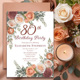 Convites Aniversário de 80 anos Elegante Ferrugem Terracota