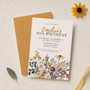 Convites Aniversário de 80 anos Elegante Outono Aquarela Fl