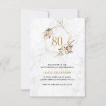 Aniversário de 80 anos Elegante Rosa Floral Mármor