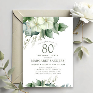 Convites Aniversário de 80 anos feminino floral elegante ch