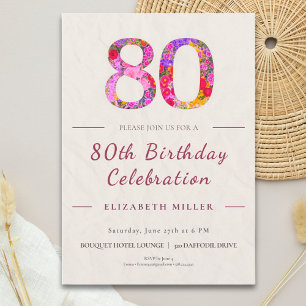 Convites Aniversário de 80 anos Floral - Celebração Elegant