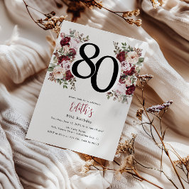 Convites Aniversário de 80 anos Floral Elegante