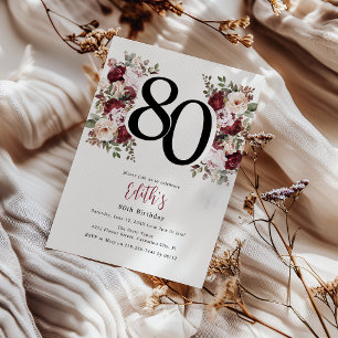 Convites Aniversário de 80 anos Floral Elegante