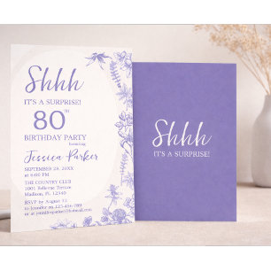 Convites Aniversário de 80 anos Floral Lavanda Azul