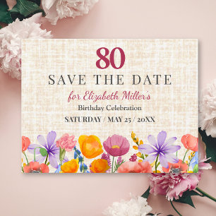 Convites Aniversário de 80 anos Floral - Salve a Data - Fes