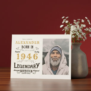 Convites Aniversário de 80 anos Foto Branco e Dourado Lenda