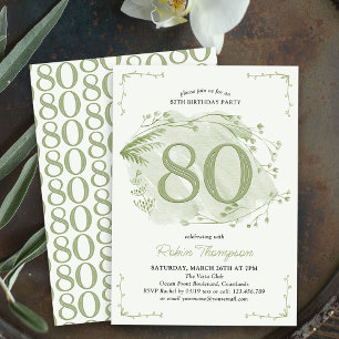 Convites Aniversário de 80 anos Green Dainty Wildflower Núm