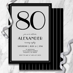 Convites Aniversário de 80 anos Moderno Minimalista Preto C