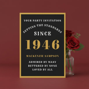 Convites Aniversário de 80 anos Personalizado 1946 Preto Do