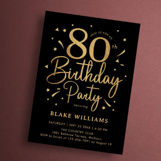 Convites Aniversário de 80 anos Preto Ouro
