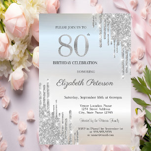 Convites Aniversário de 80 anos Tredny Elegant Glitter Prat