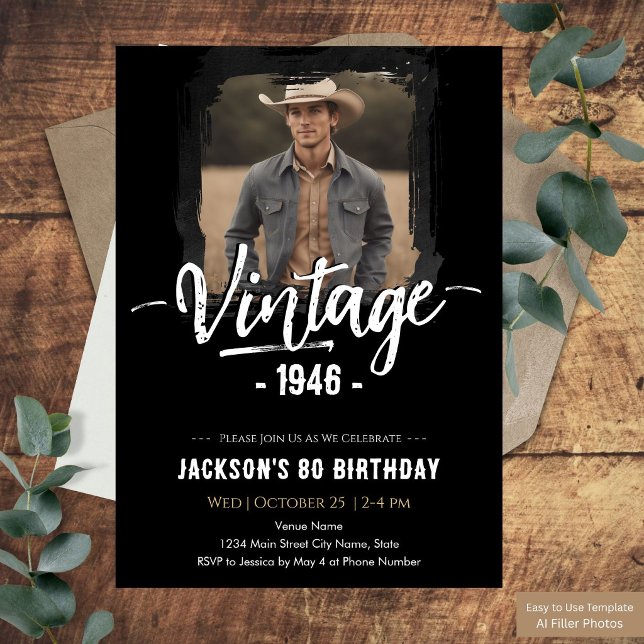 Convites Aniversário de 80 anos Vintage (Criador carregado)