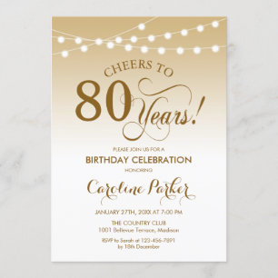 Convites Aniversário de 80 - Branco Dourado