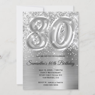 Convites Aniversário de 80 de Silver Glam Glittery Spartery