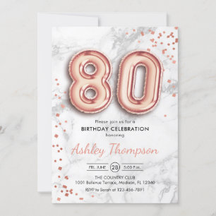 Convites Aniversário de 80 - Efeito Marble dos Balões Doura