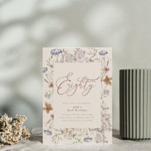 Convites Aniversário de 80 Floral de Aquarela Elegante