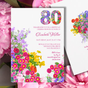 Convites Aniversário de 80 Floral - Festa de Jardim Elegant