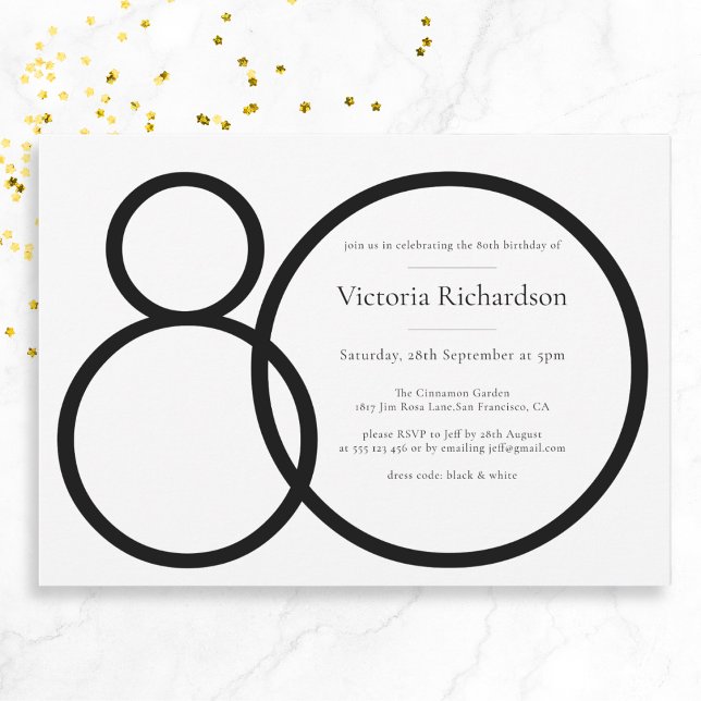 Convites Aniversário de 80 minimalista personalizado branco (Mockup View)