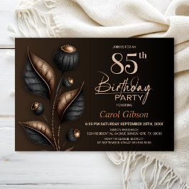 Convites Aniversário de 85 anos com Eucalipto Preto e Cobre