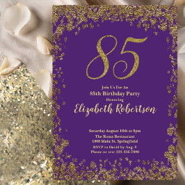 Convites Aniversário de 85 anos em Roxo e Dourado Elegante