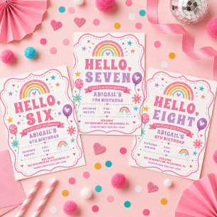 Convites Aniversário de 8 anos da Menina Arco-Íris Hello Ei