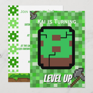Convites Aniversário de 8 anos do Gamer Pixelado Nível Verd