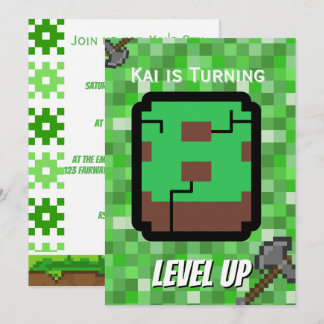 Convites Aniversário de 8 anos do Gamer Pixelado Nível Verd
