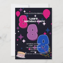 Convites Aniversário de 8 anos vibrante | Confetes Rosa Azu