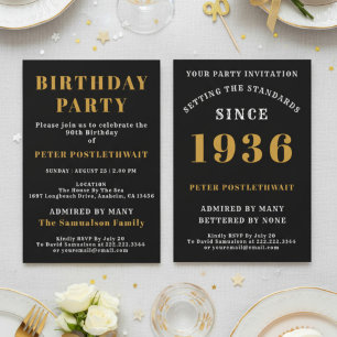 Convites Aniversário de 90 anos 1936 Dourado Preto Personal