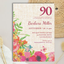 Aniversário de 90 anos Bold Floral Linen Celebrati