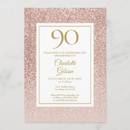 Convites Aniversário de 90 anos Brilho Dourado Rosa Elegant