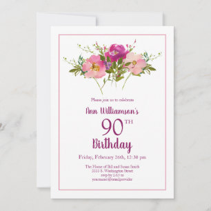 Convites Aniversário de 90 anos com Aquarela de Jardim Flor