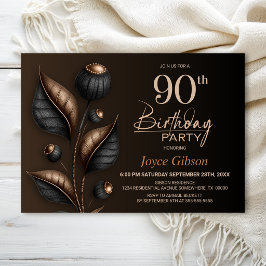 Convites Aniversário de 90 anos com Eucalipto Preto e Cobre
