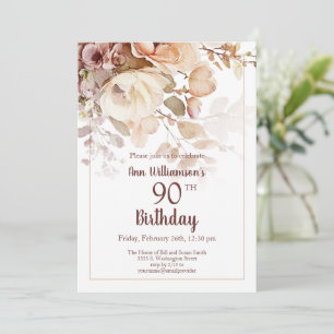 Convites Aniversário de 90 anos com Floral em Aquarela Eleg
