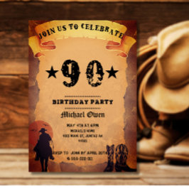 Convites aniversário de 90 anos cowboy papel antigo festa d