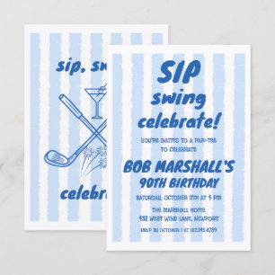 Convites Aniversário de 90 anos de Golfe Tipografia Azul Ou