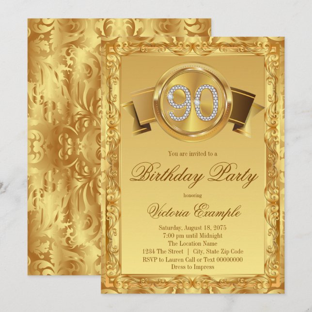 Convites Aniversário de 90 anos de mulher com redemoinho de (Frente/Verso)
