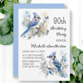 Convites Aniversário de 90 anos do pássaro azul-real flores