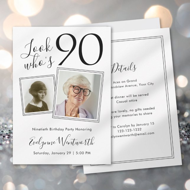 Convites Aniversário de 90 anos Elegante Script Mínimo Foto (Criador carregado)