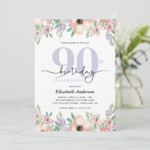 Convites Aniversário de 90 anos em Floral Pastel Elegante