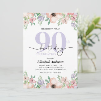 Convites Aniversário de 90 anos em Floral Pastel Elegante